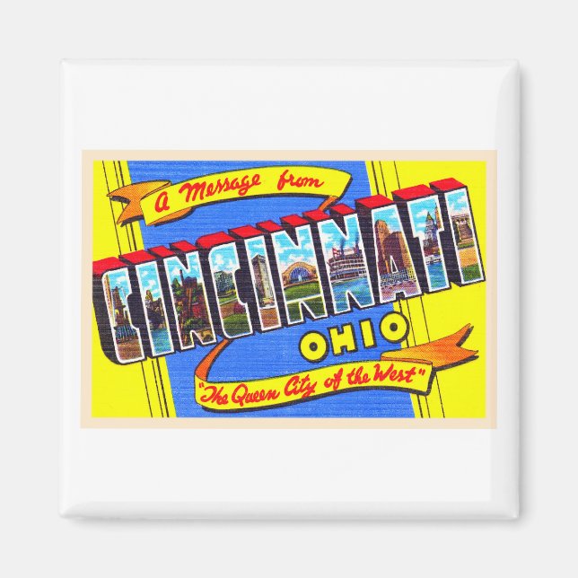 Cincinnati Ohio OH Vintage Large Letter Postcard Magnet (Front)