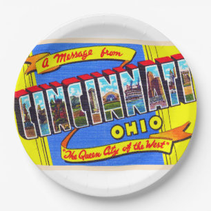 Cincinnati Ohio OH Vintage Large Letter Postcard Paper Plate