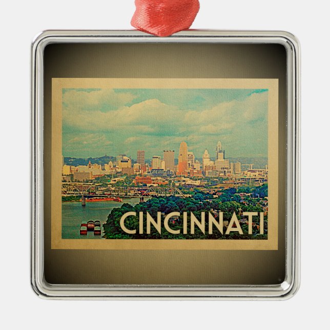 Cincinnati Ohio Ornament Vintage Travel (Front)