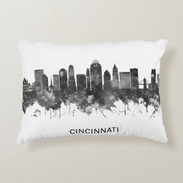 Cincinnati Ohio Skyline BW Decorative Cushion (Front)