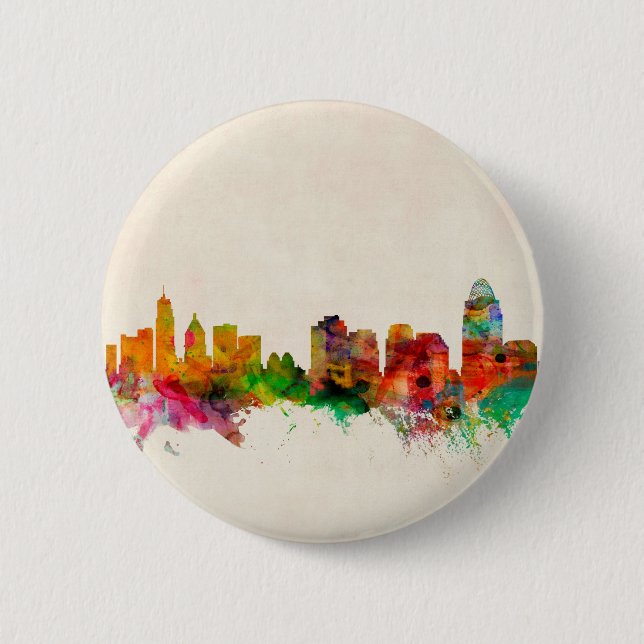 Cincinnati Ohio Skyline Cityscape 6 Cm Round Badge (Front)