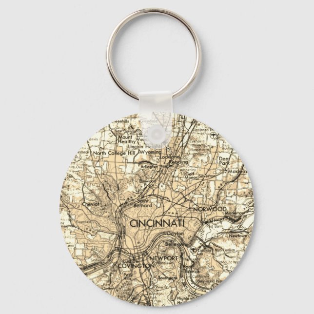 Cincinnati Ohio Vintage Map Key Ring (Front)