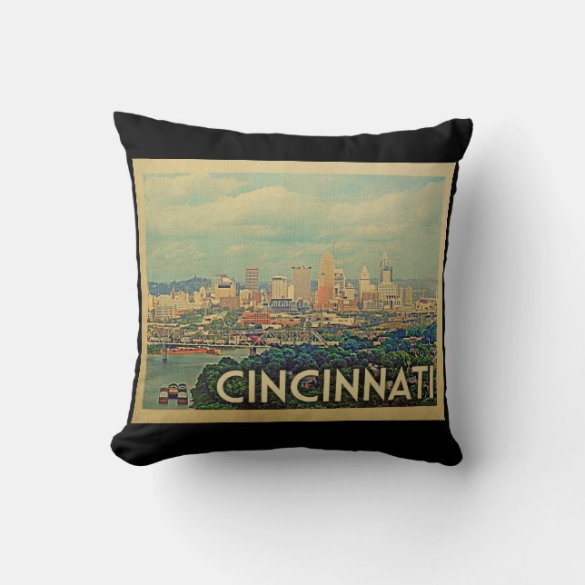Cincinnati Ohio Vintage Travel Cushion (Front)