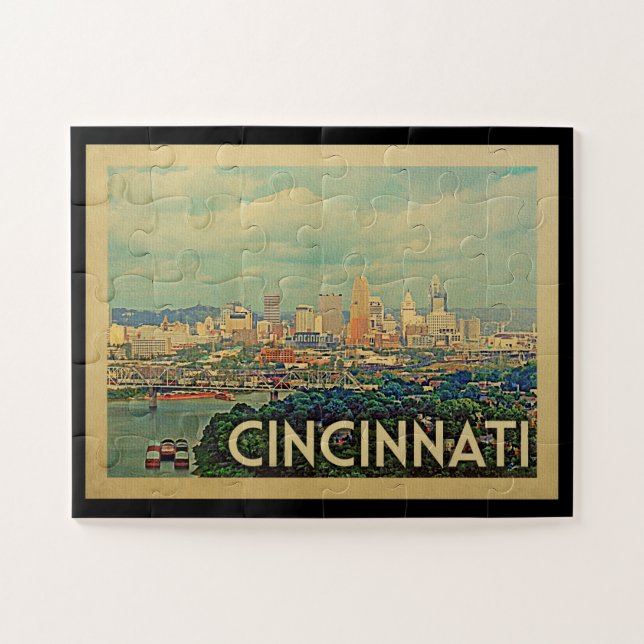 Cincinnati Ohio Vintage Travel Jigsaw Puzzle (Horizontal)