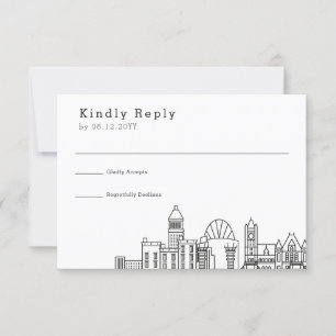 Cincinnati, Ohio Wedding   Stylised Skyline RSVP Card