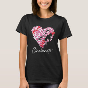 Cincinnati Pink Leopard Baseball Heart Baseball Fa T-Shirt