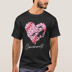 Cincinnati Pink Leopard Baseball Heart Baseball Fa T-Shirt