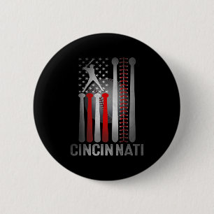 Cincinnati Retro Baseball Lover Us Flag Met At Gam 6 Cm Round Badge