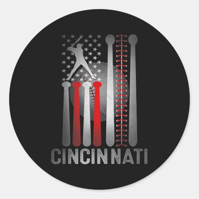 Cincinnati Retro Baseball Lover Us Flag Met At Gam Classic Round Sticker (Front)