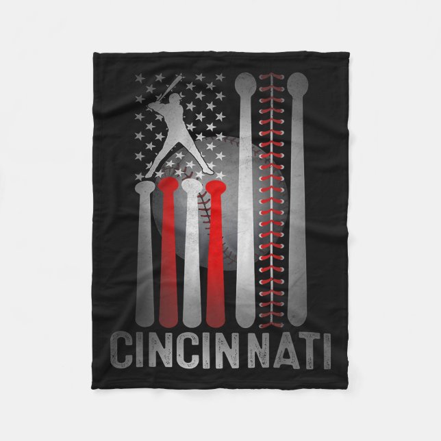 Cincinnati Retro Baseball Lover Us Flag Met At Gam Fleece Blanket (Front)