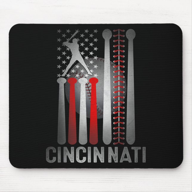 Cincinnati Retro Baseball Lover Us Flag Met At Gam Mouse Mat (Front)