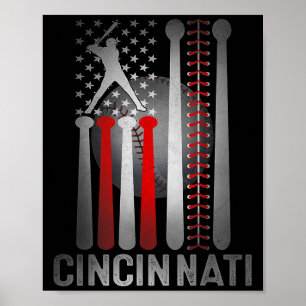 Cincinnati Retro Baseball Lover Us Flag Met At Gam Poster
