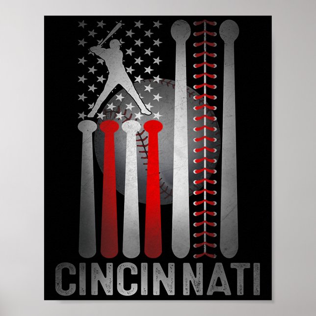 Cincinnati Retro Baseball Lover Us Flag Met At Gam Poster (Front)
