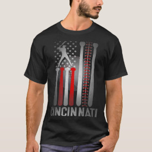 Cincinnati Retro Baseball Lover Us Flag Met At Gam T-Shirt
