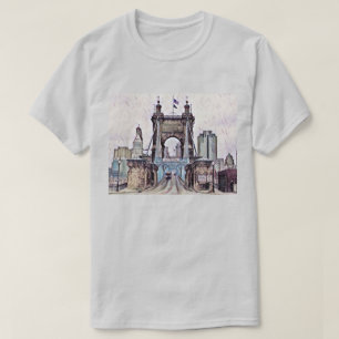 Cincinnati Roebling Suspension Bridge Watercolor T-Shirt