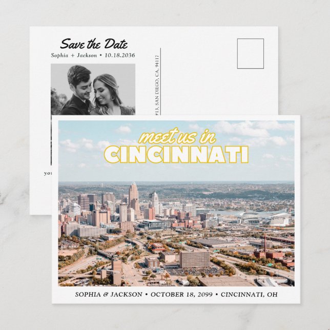 Cincinnati Save the Date Retro Wedding Postcard (Front/Back)