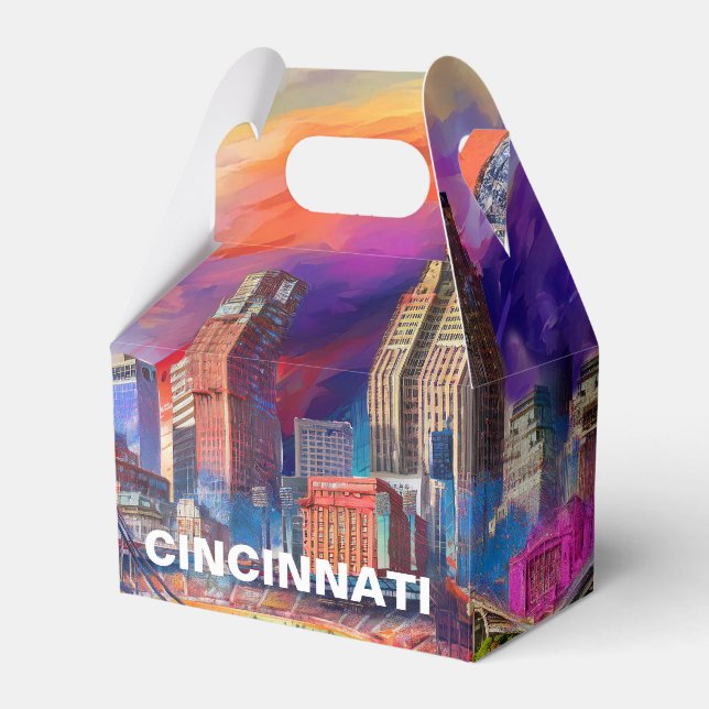 Cincinnati Skyline Abstract Art Favour Box (Front Side)