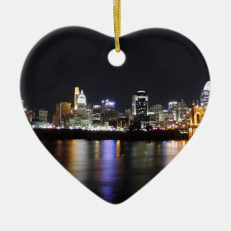 Cincinnati skyline at night ceramic tree decoration