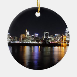 Cincinnati skyline at night ceramic tree decoration