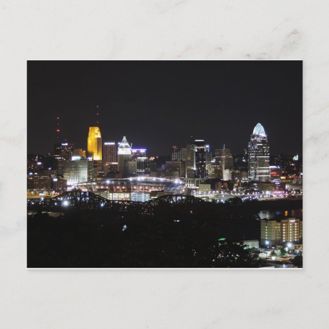 Cincinnati skyline at night postcard (Front)