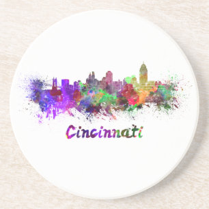 Cincinnati skyline in watercolor coaster