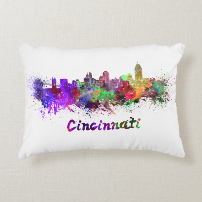 Cincinnati skyline in watercolor decorative cushion (Front)