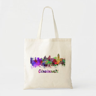 Cincinnati skyline in watercolor tote bag