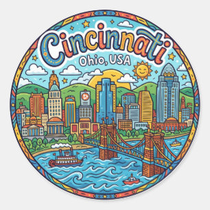Cincinnati Skyline, Ohio, USA Ohio Classic Round Sticker