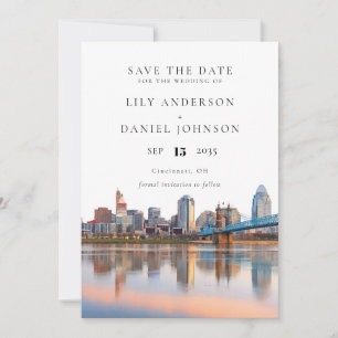 Cincinnati Skyline Watercolor Ohio Wedding Save The Date