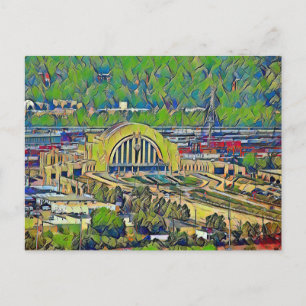 Cincinnati Union Terminal From Above Painting Postcard