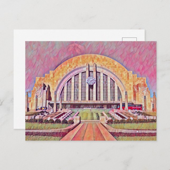 Cincinnati Union Terminal Watercolor Painting Postcard (Front/Back)