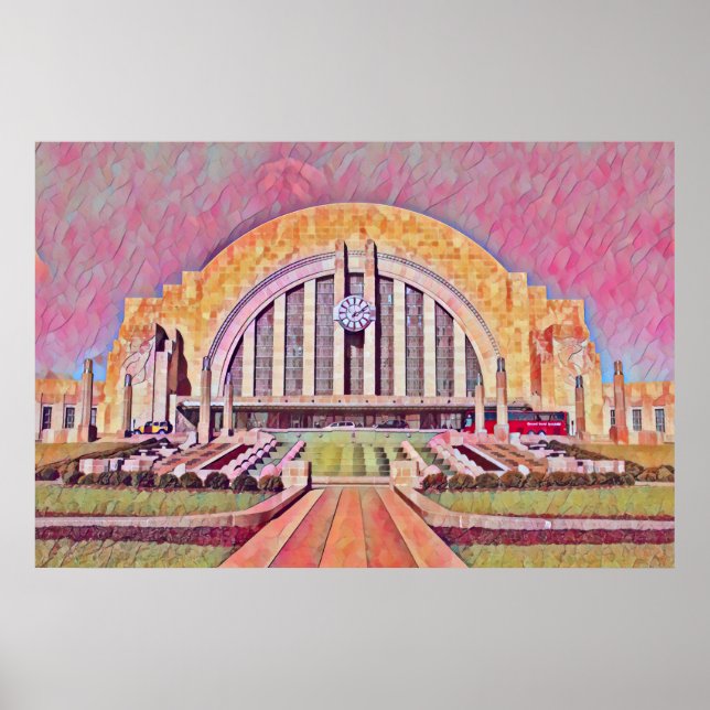 Cincinnati Union Terminal Watercolor Painting Poster (Front)