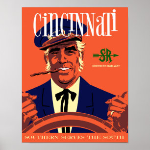 Cincinnati , Vintage style railroad travel poster