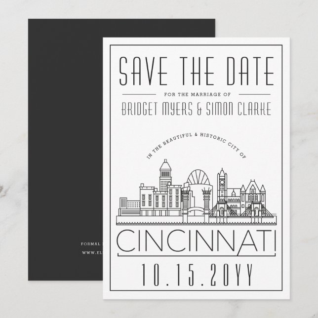 Cincinnati Wedding Stylised Skyline Save the Date Invitation (Front/Back)