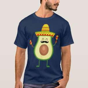 Cinco De Mayo Avocado With Mustache Sombrero Funny T-Shirt