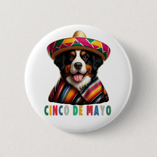 Cinco De Mayo Bernese Dog with Poncho And Sombrero 6 Cm Round Badge