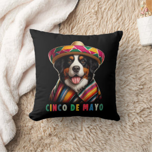 Cinco De Mayo Bernese Dog with Poncho And Sombrero Cushion