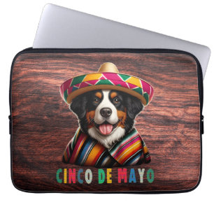 Cinco De Mayo Bernese Dog with Poncho And Sombrero Laptop Sleeve