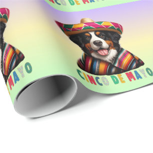 Cinco De Mayo Bernese Dog with Poncho And Sombrero Wrapping Paper