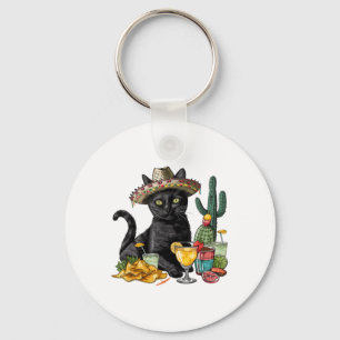 Cinco De Mayo Black Cat Mexican Cuisine Black Cat Key Ring