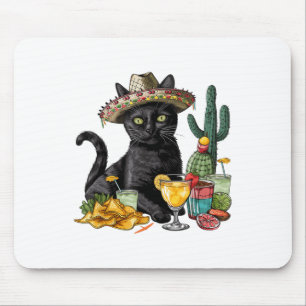 Cinco De Mayo Black Cat Mexican Cuisine Black Cat Mouse Mat