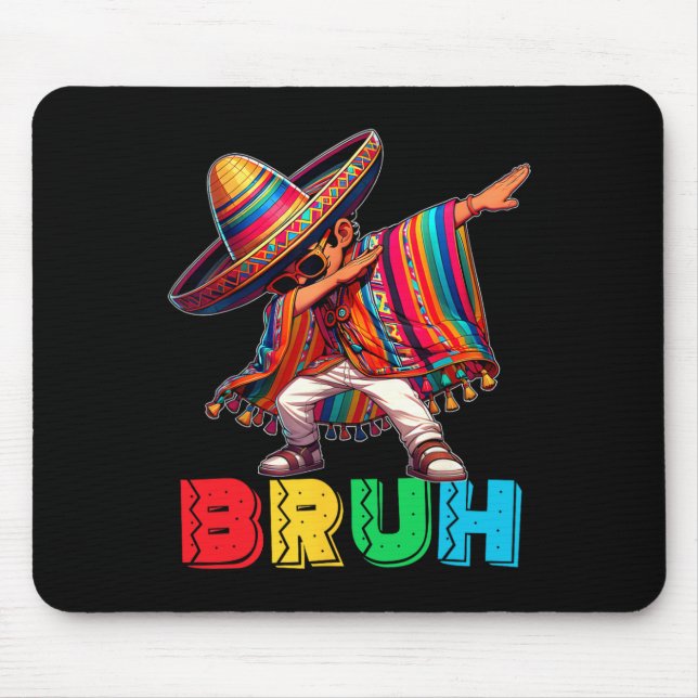 Cinco De Mayo Bruh Dabbing Mexican Boy Poncho Kids Mouse Mat (Front)