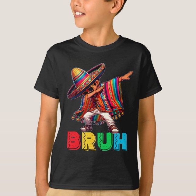 Cinco De Mayo Bruh Dabbing Mexican Boy Poncho Kids T-Shirt (Front)