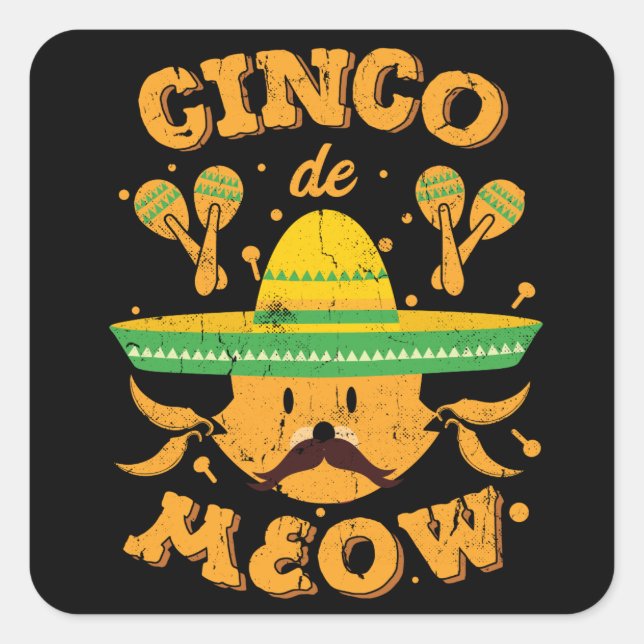 Cinco de Mayo Cat Cinco de Meow Kitten Square Sticker (Front)