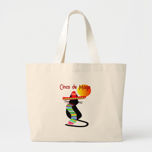 Cinco de mayo CAT Design--Adorable Large Tote Bag (Front)
