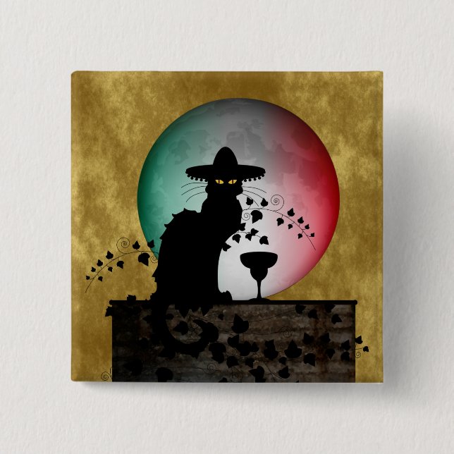 Cinco de Mayo Chat Noir / Gato Negro 15 Cm Square Badge (Front)