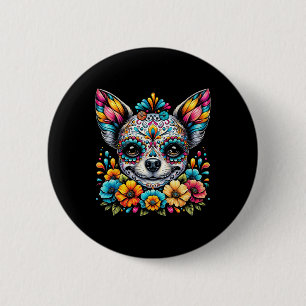 Cinco De Mayo Chihuahua Dog Sugar Skull Flower 6 Cm Round Badge