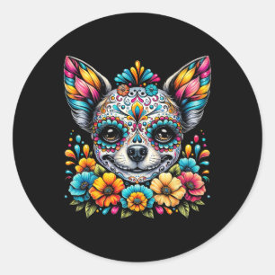 Cinco De Mayo Chihuahua Dog Sugar Skull Flower Classic Round Sticker