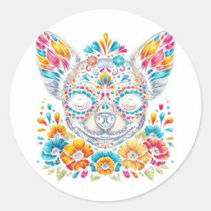 Cinco De Mayo Chihuahua Dog Sugar Skull Flower  Classic Round Sticker