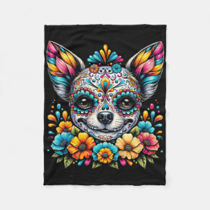 Cinco De Mayo Chihuahua Dog Sugar Skull Flower Fleece Blanket